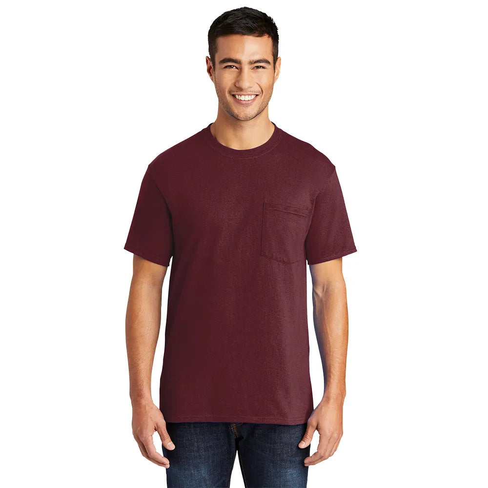 Port & Company Core Blend Pocket Tee Decorated - Athletic Maroon Red