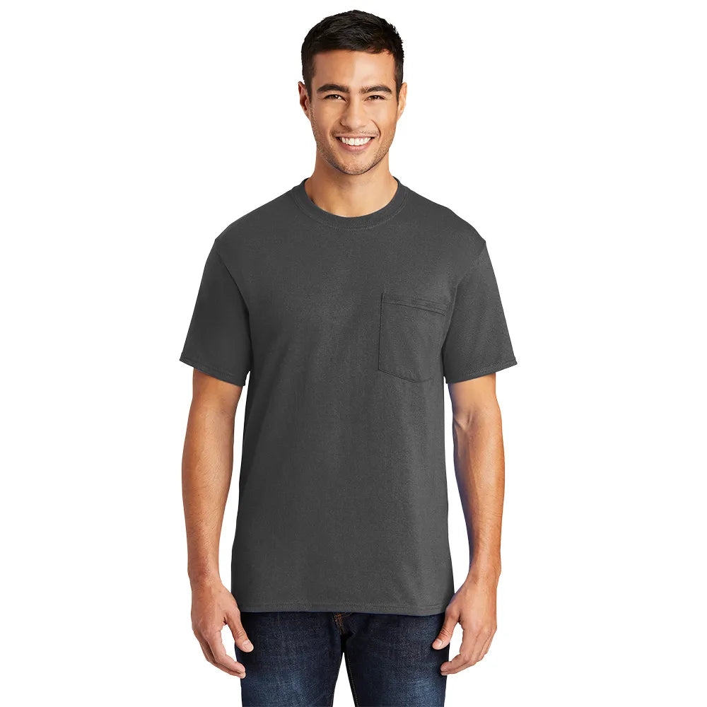 Port & Company Core Blend Pocket Tee Decorated - Charcoal Grey