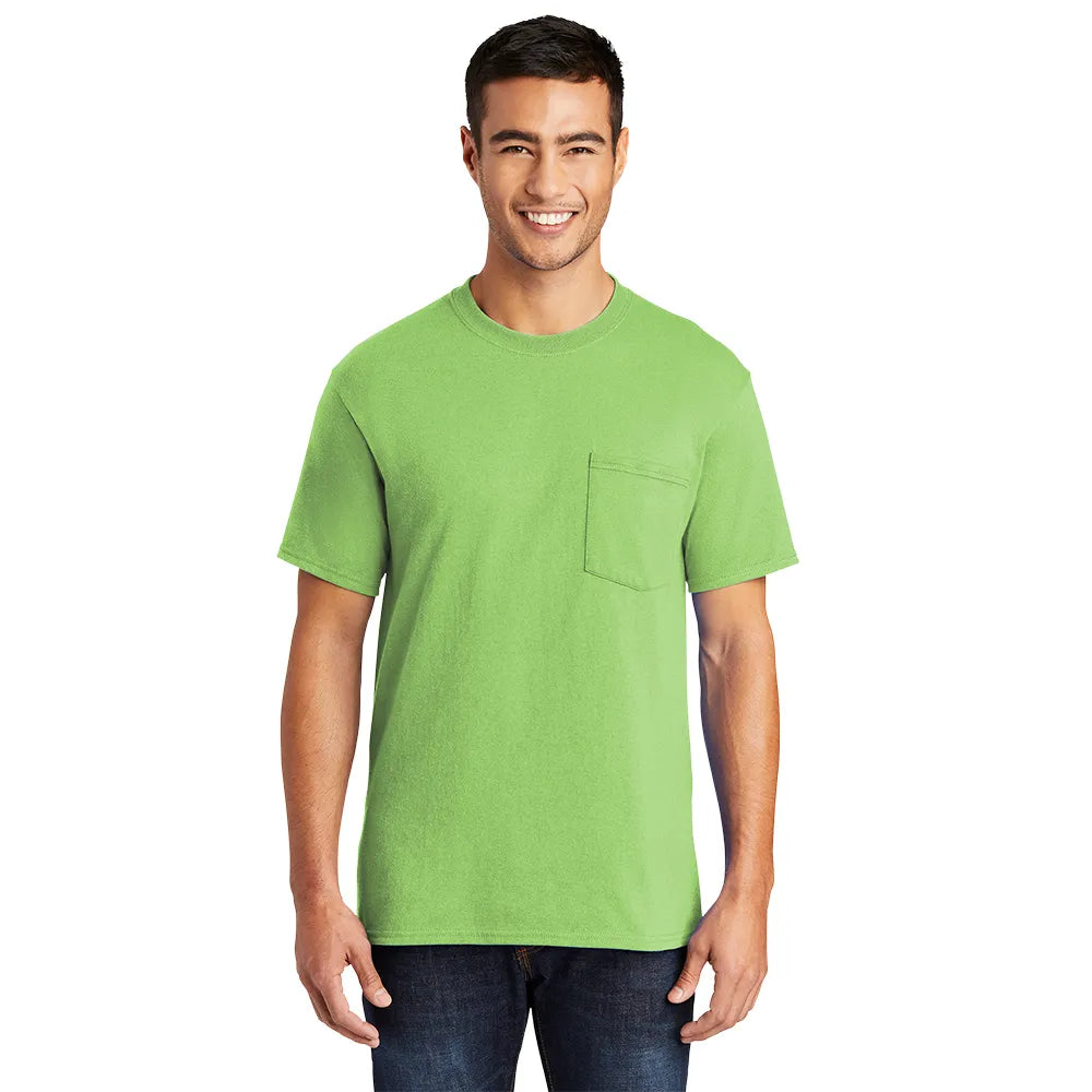 Port & Company Core Blend Pocket Tee Decorated - Lime Green