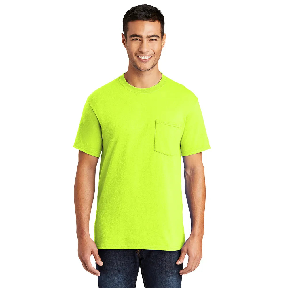 Port & Company Core Blend Pocket Tee Decorated - Safety Green