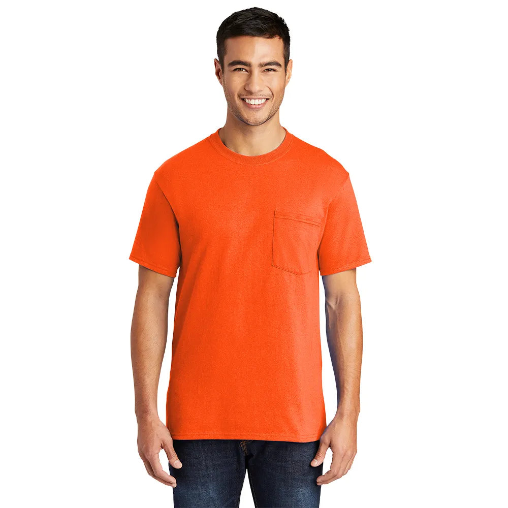 Port & Company Core Blend Pocket Tee Decorated - Safety Orange