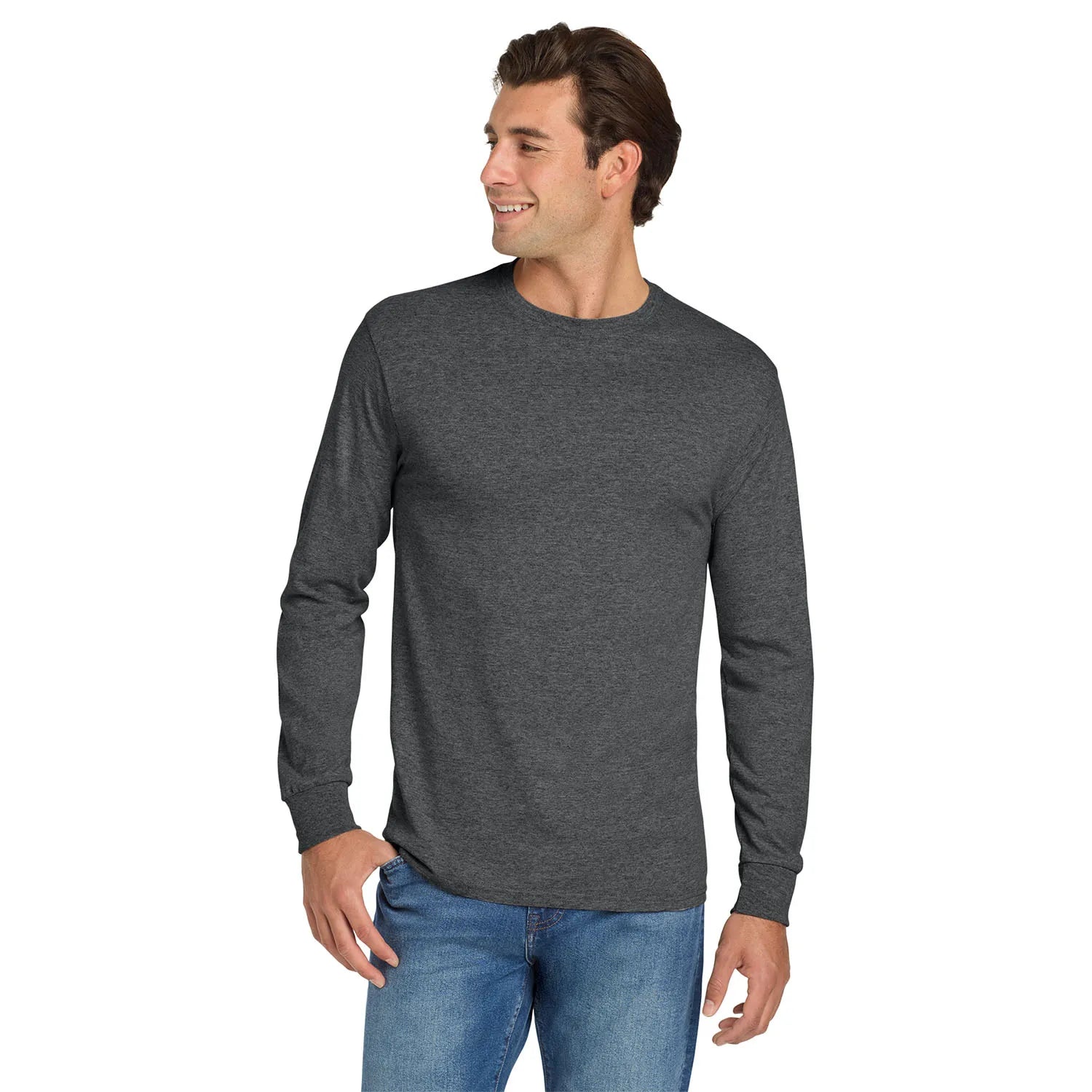 Jerzees Dri-Power 50/50 Cotton/Poly Long Sleeve T-Shirt Decorated - Black Heather