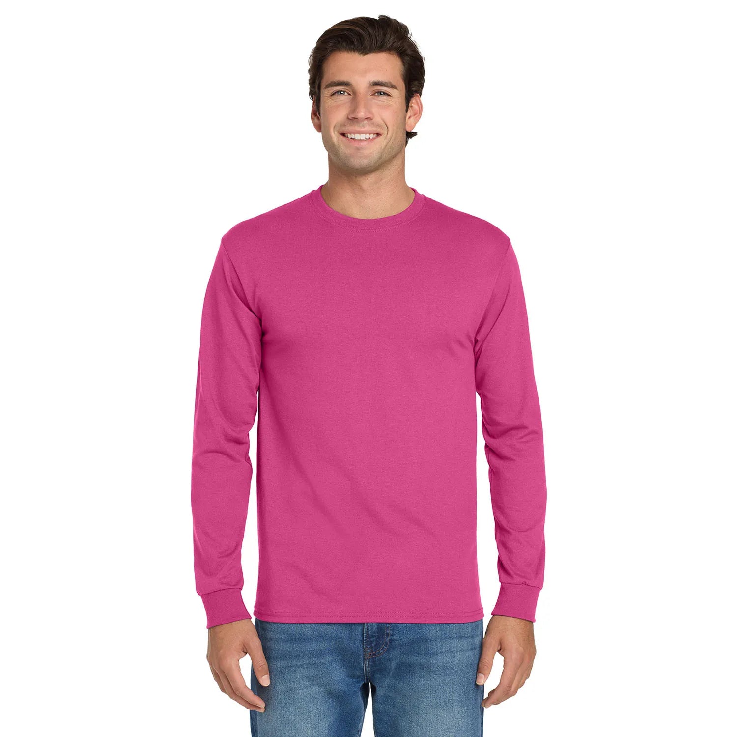 Jerzees Dri-Power 50/50 Cotton/Poly Long Sleeve T-Shirt Decorated - Cyber Pink