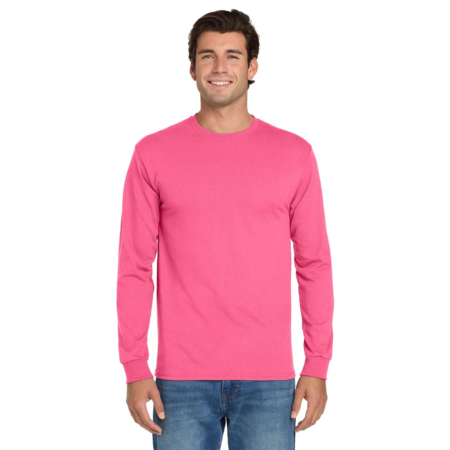 Jerzees Dri-Power 50/50 Cotton/Poly Long Sleeve T-Shirt Decorated - Neon Pink