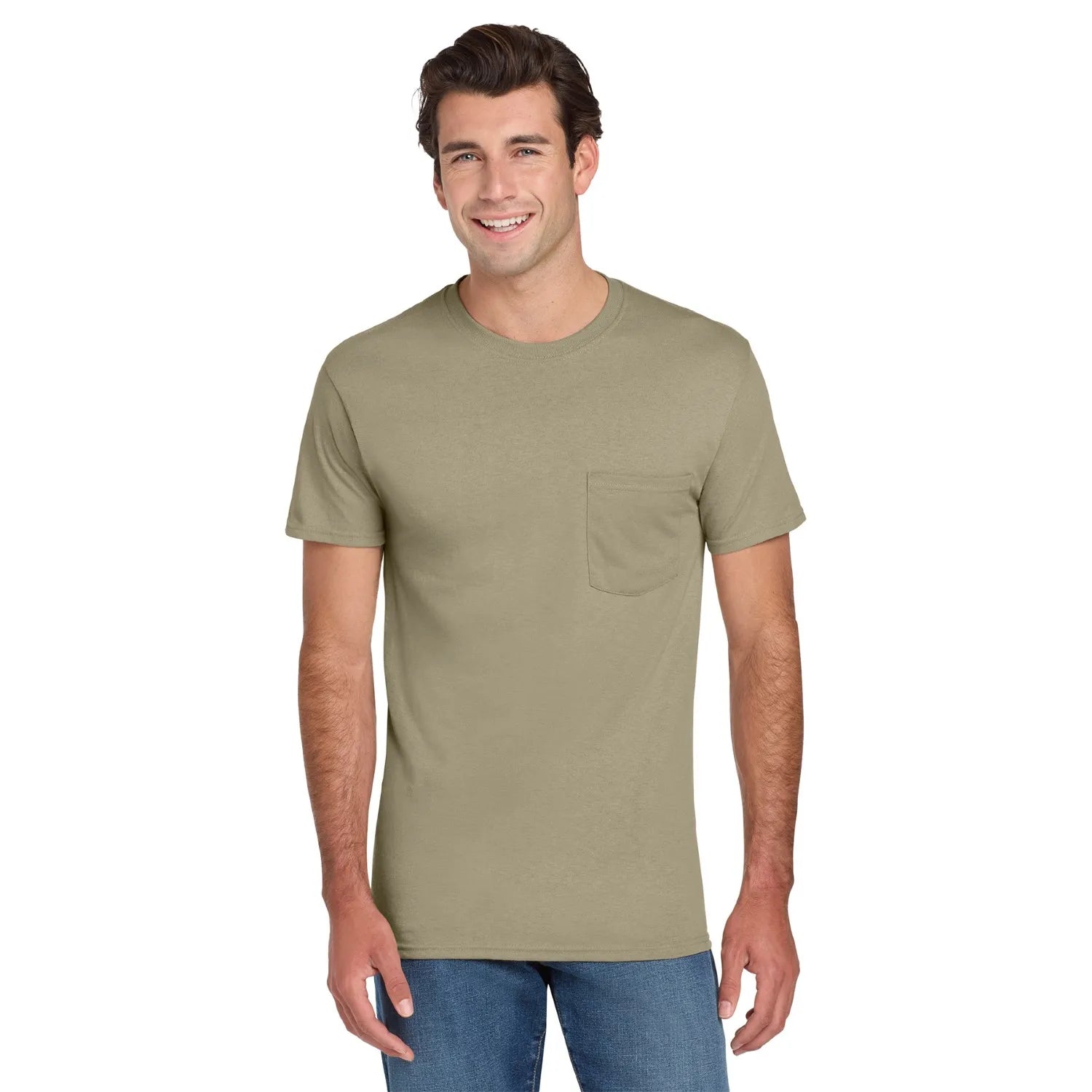 Jerzees Dri-Power 50/50 Cotton/Poly Pocket T-Shirt Decorated - Khaki