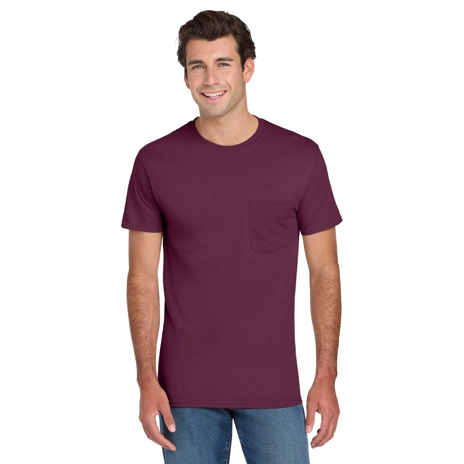 Jerzees Dri-Power 50/50 Cotton/Poly Pocket T-Shirt Decorated - Maroon Red