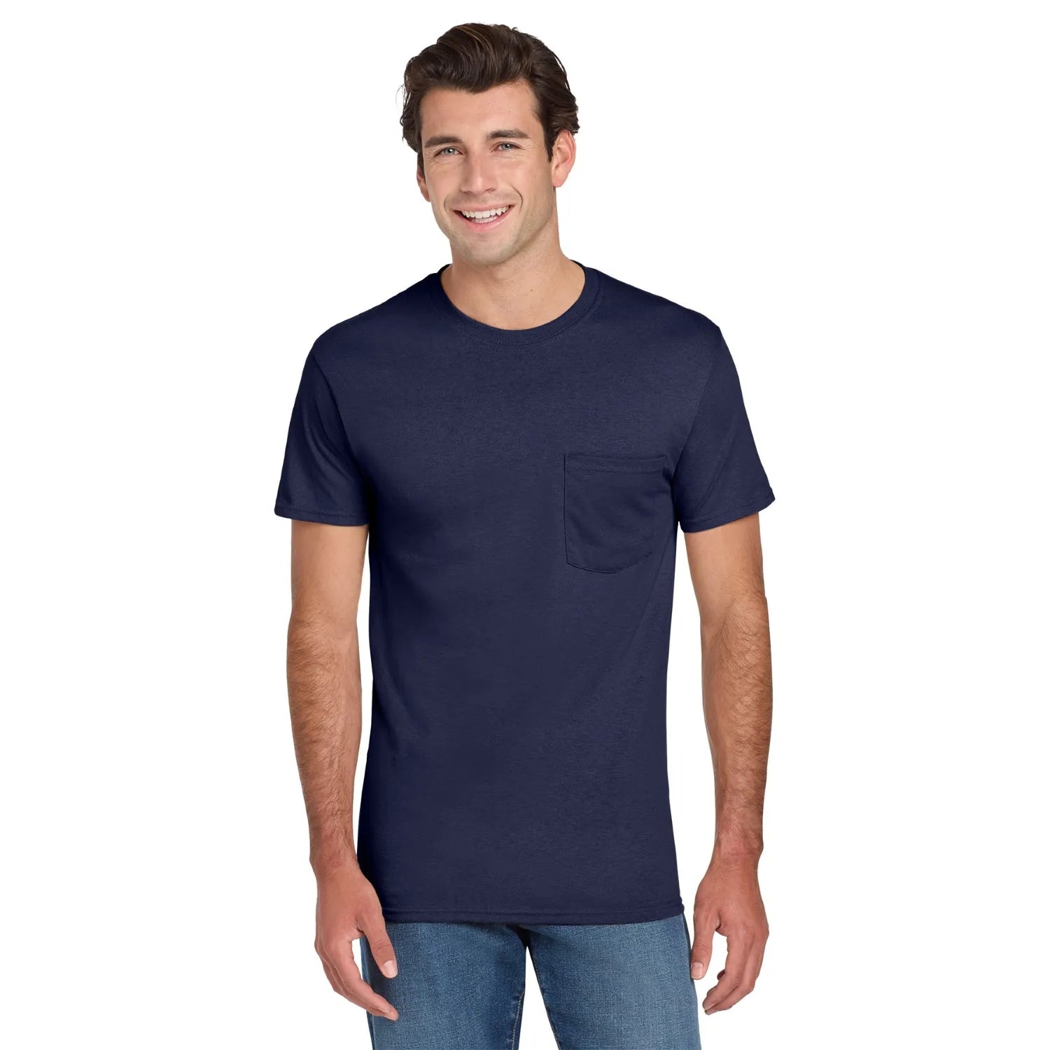 Jerzees Dri-Power 50/50 Cotton/Poly Pocket T-Shirt Decorated - Navy Blue