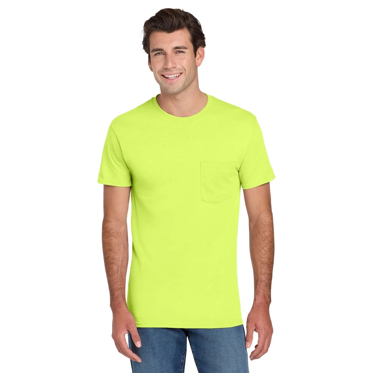 Jerzees Dri-Power 50/50 Cotton/Poly Pocket T-Shirt Decorated - Safety Green