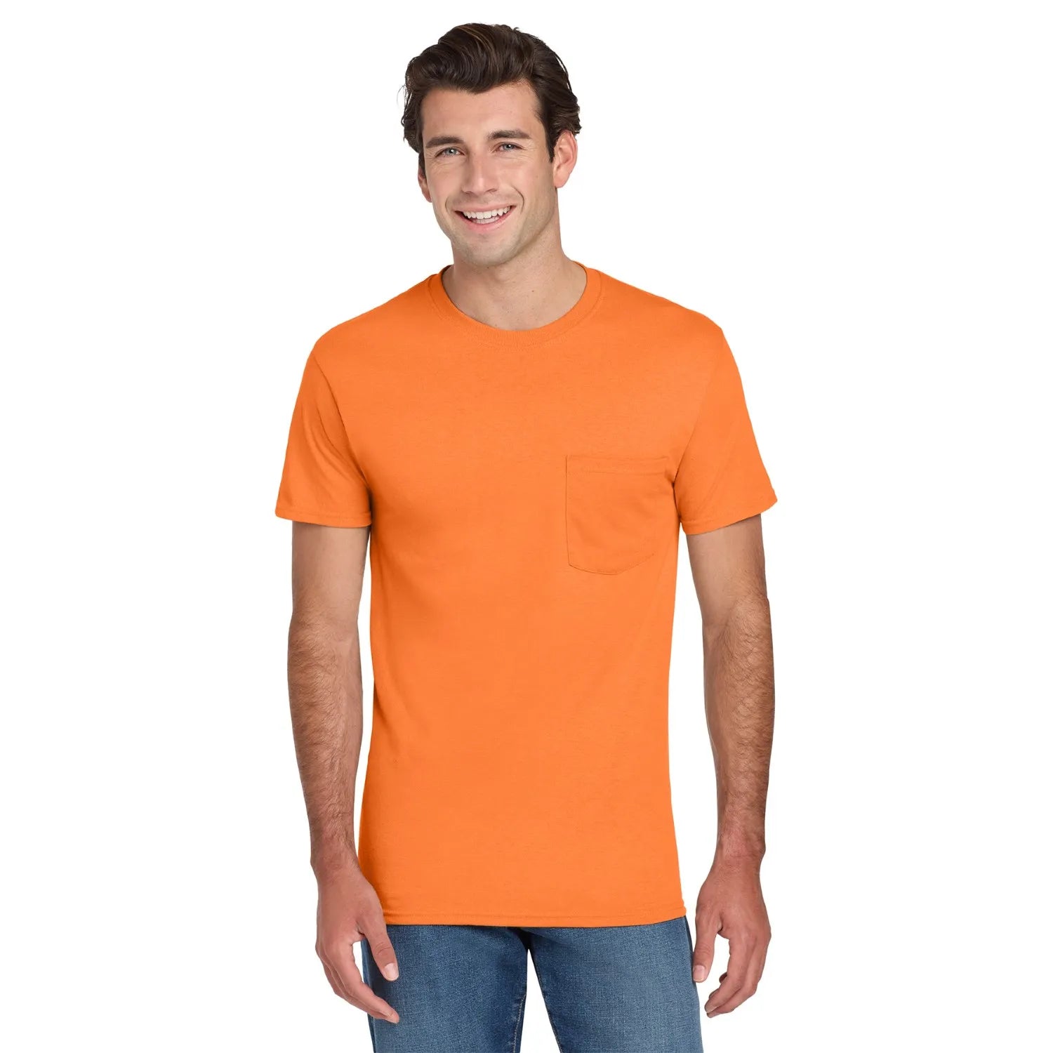 Jerzees Dri-Power 50/50 Cotton/Poly Pocket T-Shirt Decorated - Safety Orange