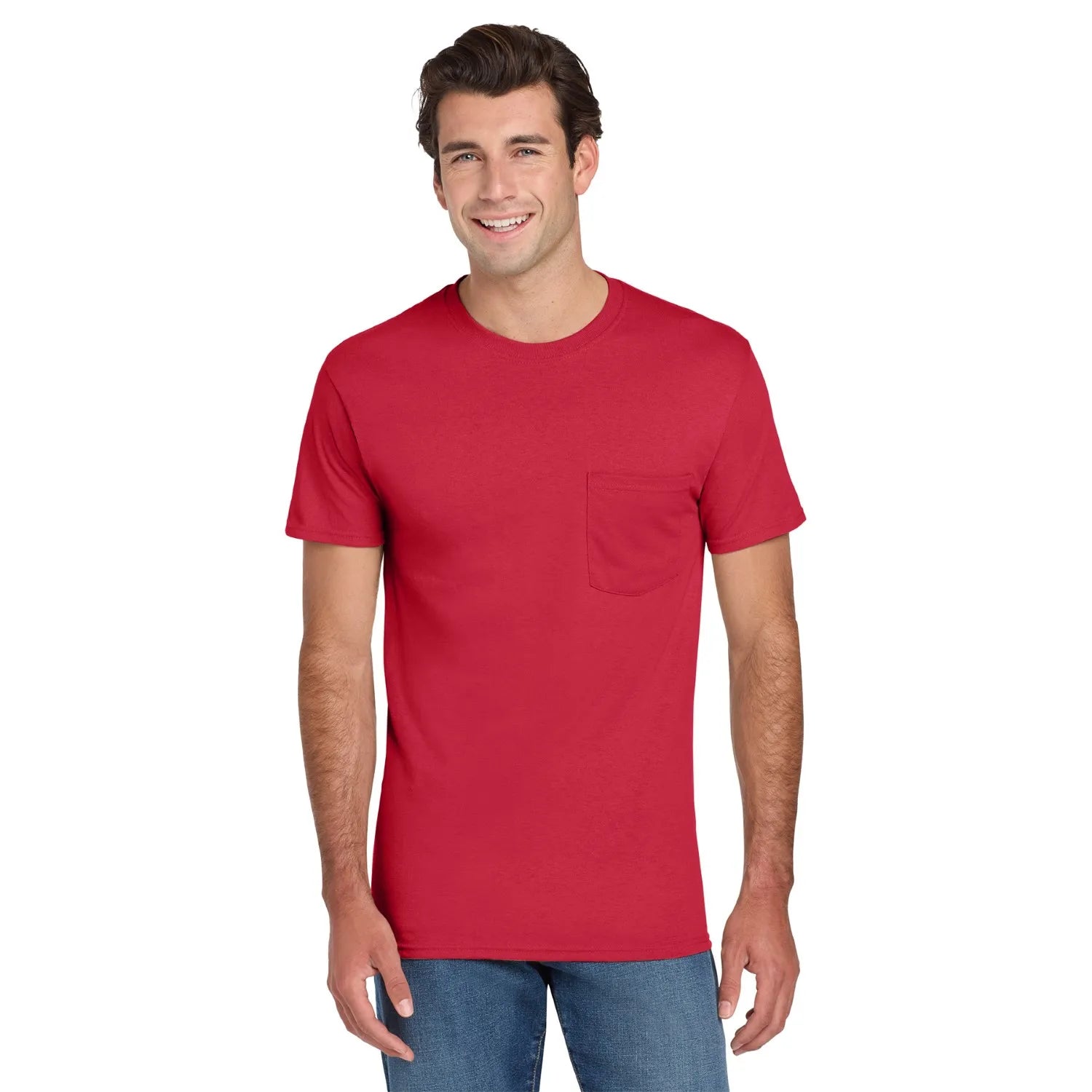 Jerzees Dri-Power 50/50 Cotton/Poly Pocket T-Shirt Decorated - True Red