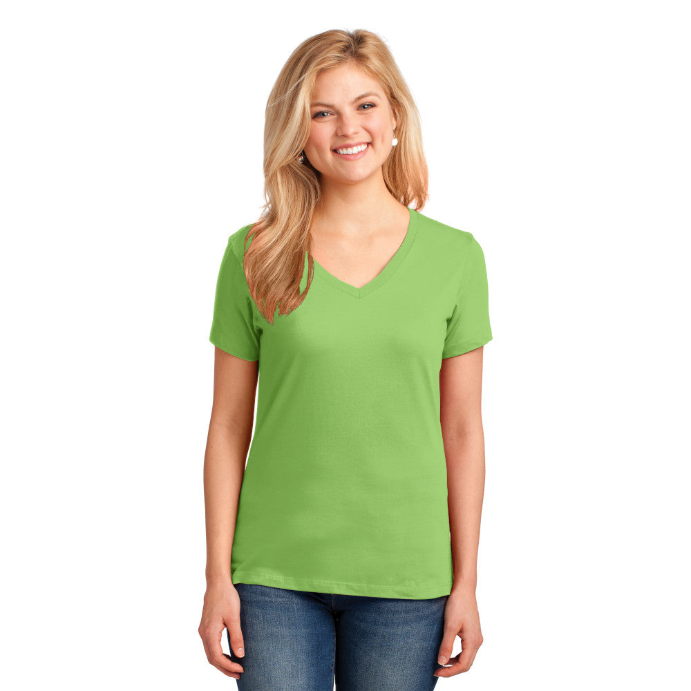 Port & Company Women's Core Cotton V-Neck Tee Decorated - Lime Green