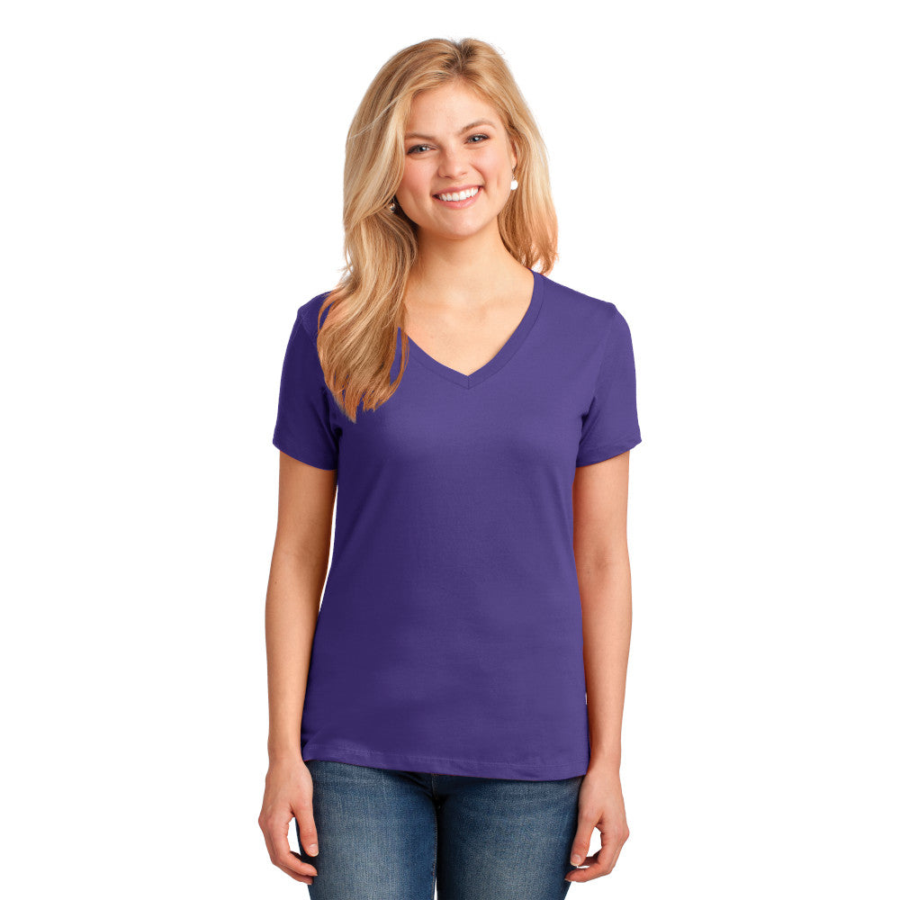Port & Company Women's Core Cotton V-Neck Tee Decorated - Purple