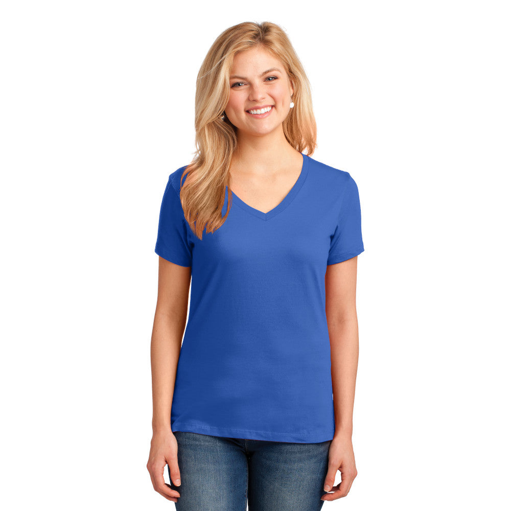 Port & Company Women's Core Cotton V-Neck Tee Decorated - Royal Blue