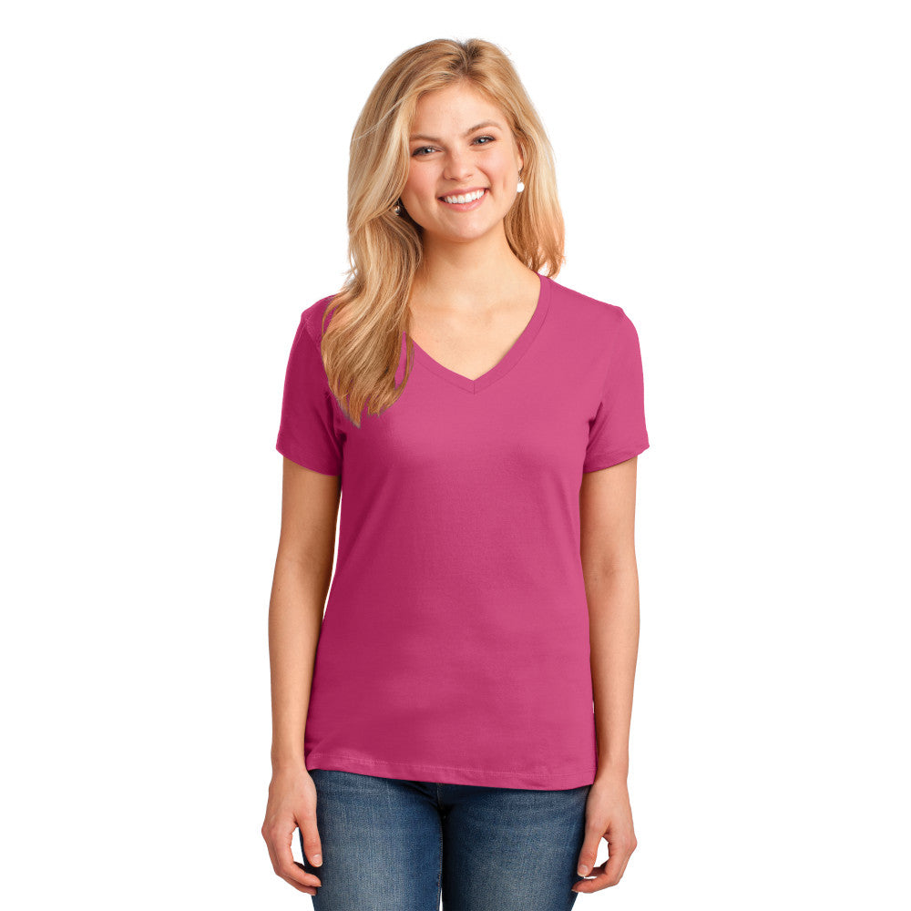 Port & Company Women's Core Cotton V-Neck Tee Decorated - Sangria Pink