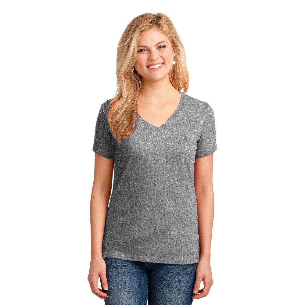 Port & Company Women's Core Cotton V-Neck Tee Decorated - Athletic Grey Heather