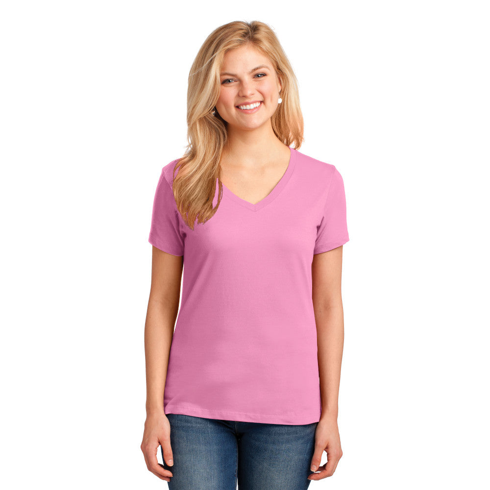 Port & Company Women's Core Cotton V-Neck Tee Decorated - Candy Pink