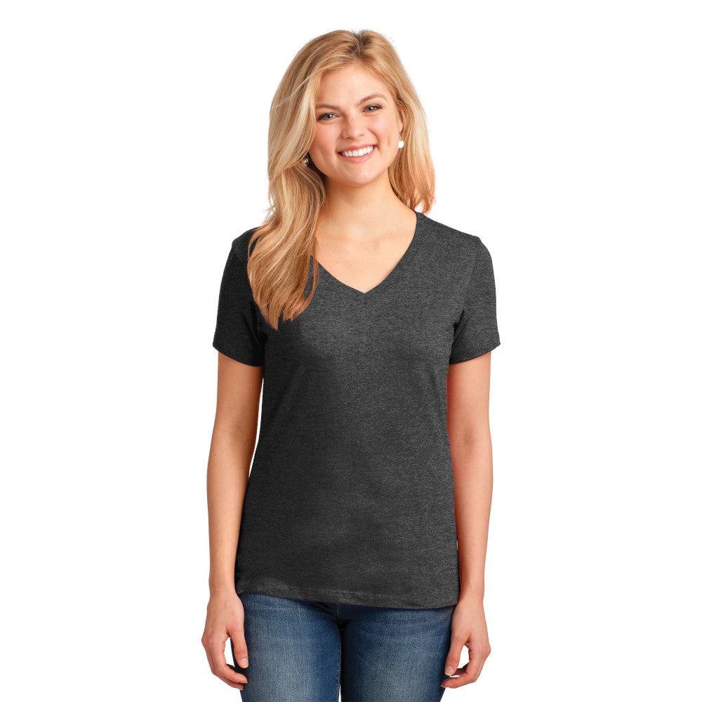 Port & Company Women's Core Cotton V-Neck Tee Decorated - Dark Heather Grey