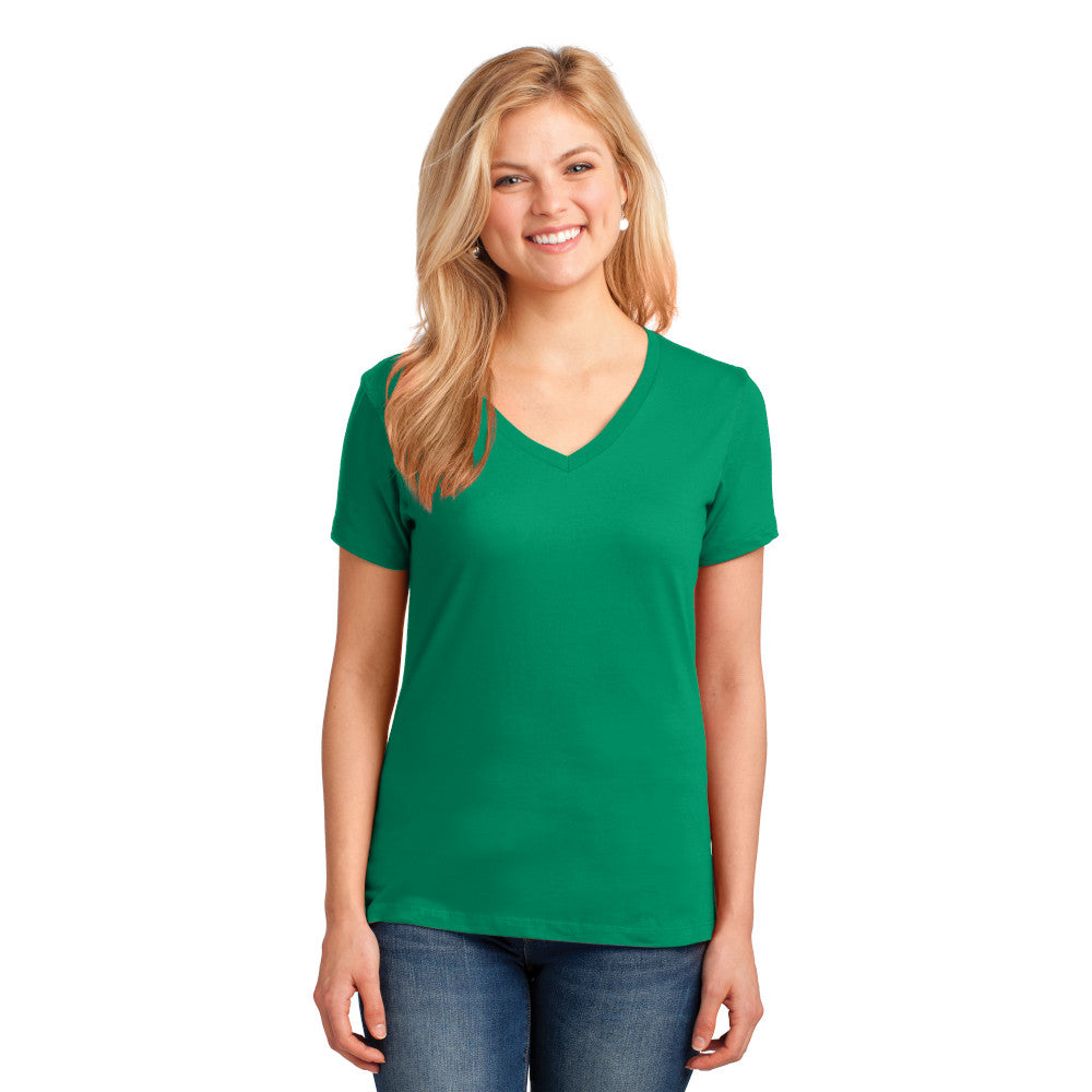 Port & Company Women's Core Cotton V-Neck Tee Decorated - Kelly Green
