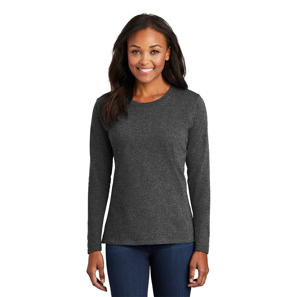 Port & Company Women's Long Sleeve Core Cotton Tee Decorated - Dark Heather Grey