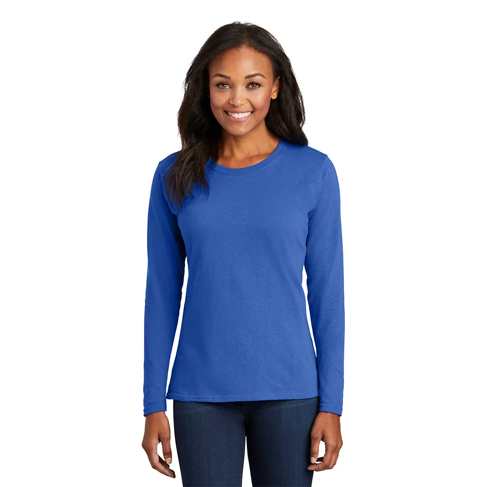 Port & Company Women's Long Sleeve Core Cotton Tee Decorated - Royal Blue