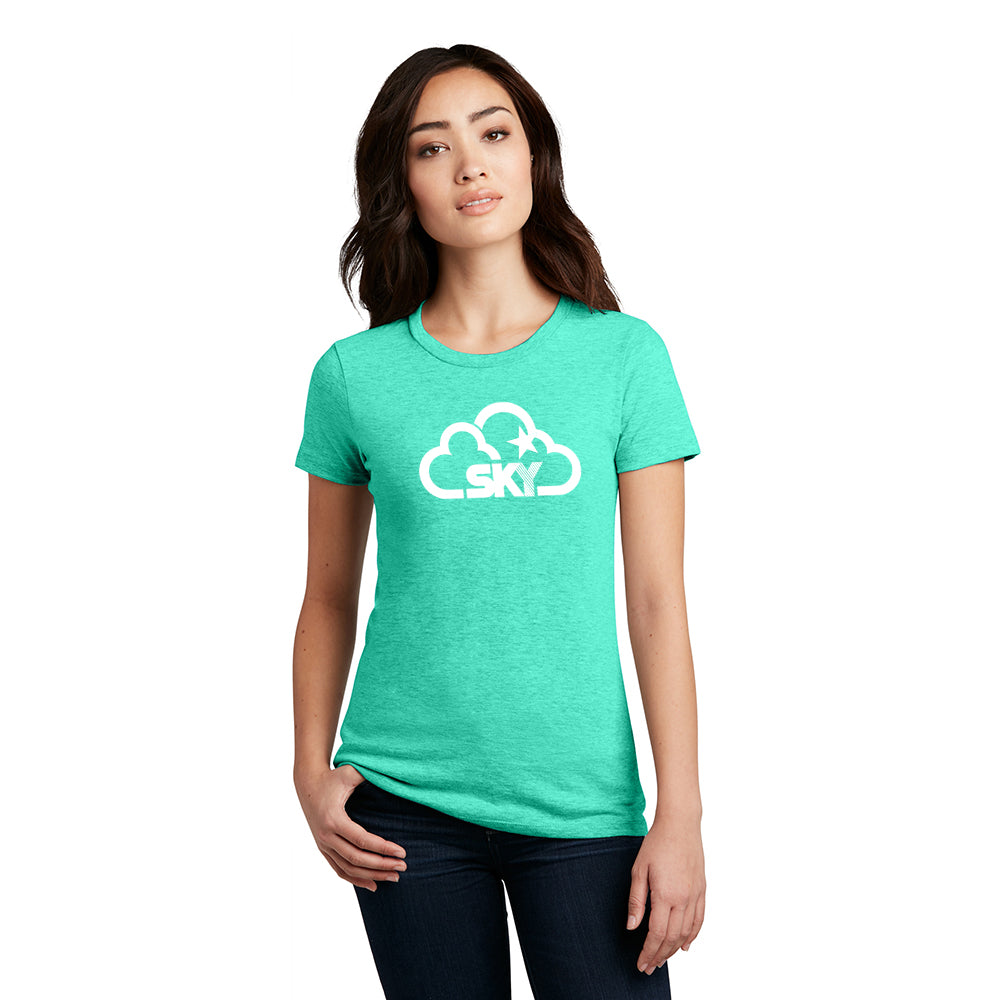 District Women’s Perfect Blend CVC Tee Decorated - Aqua Heather Green