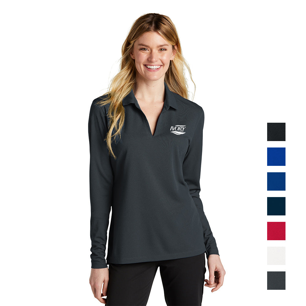 Nike Women's Dri-FIT Micro Pique 2.0 Long Sleeve Embroidered Polo - Anthracite Grey