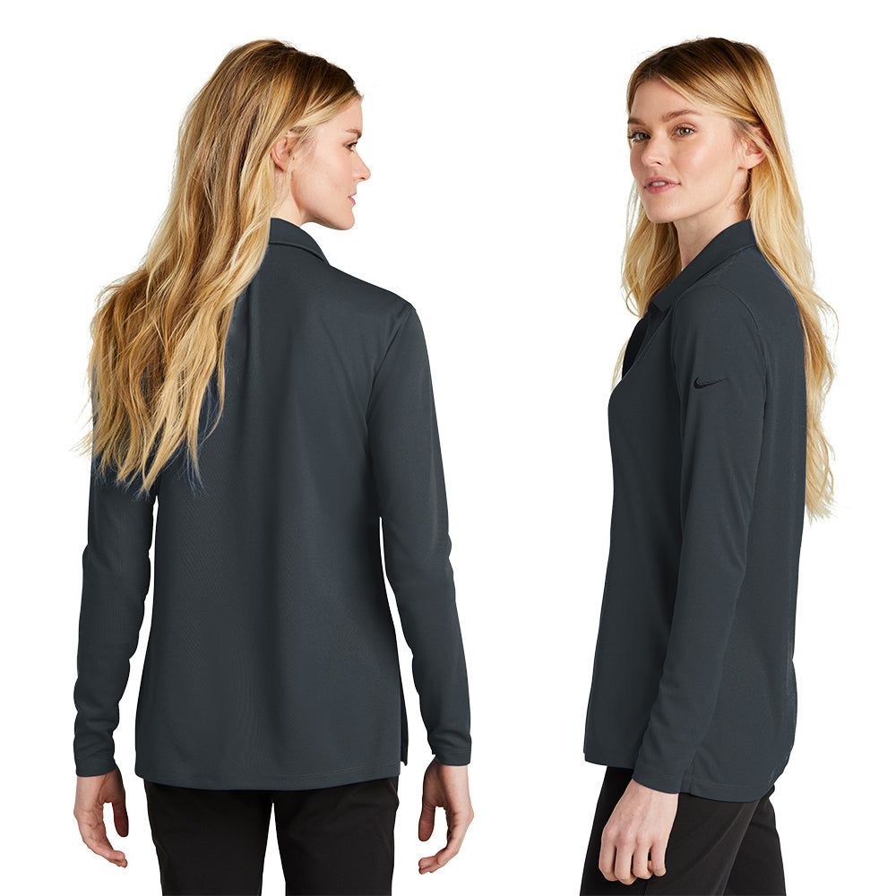 Nike Women's Dri-FIT Micro Pique 2.0 Long Sleeve Embroidered Polo - Black