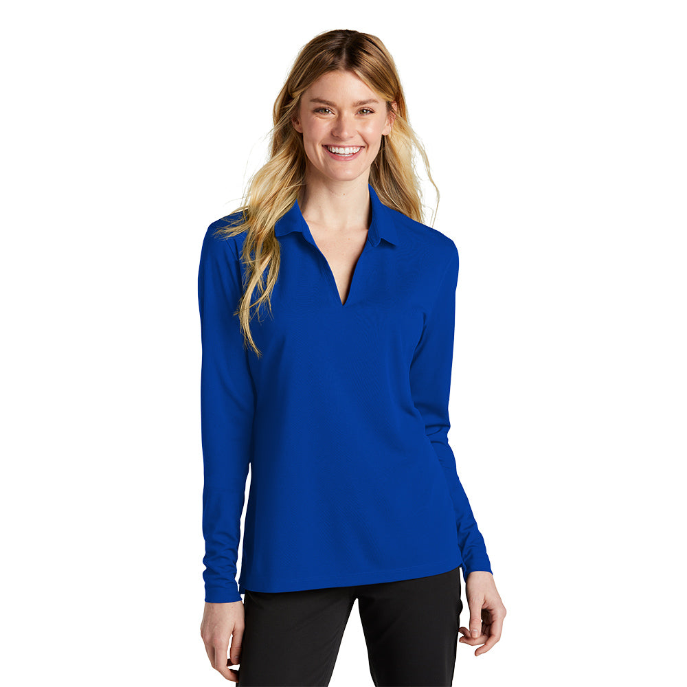 Nike Women's Dri-FIT Micro Pique 2.0 Long Sleeve Embroidered Polo - Gym Blue